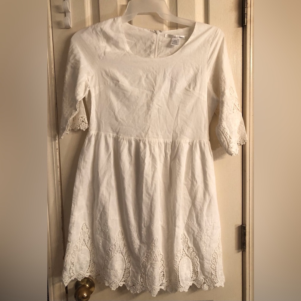 New Ellison white cotton dress 3/4 sleeve midi style size large